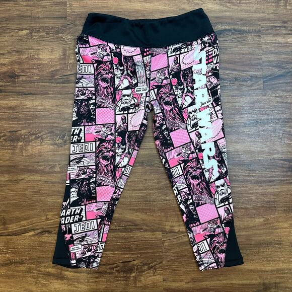 Star Wars Pink Black Graphic Comic Book Leggings Girls size XL 14 16 - Picture 3 of 8